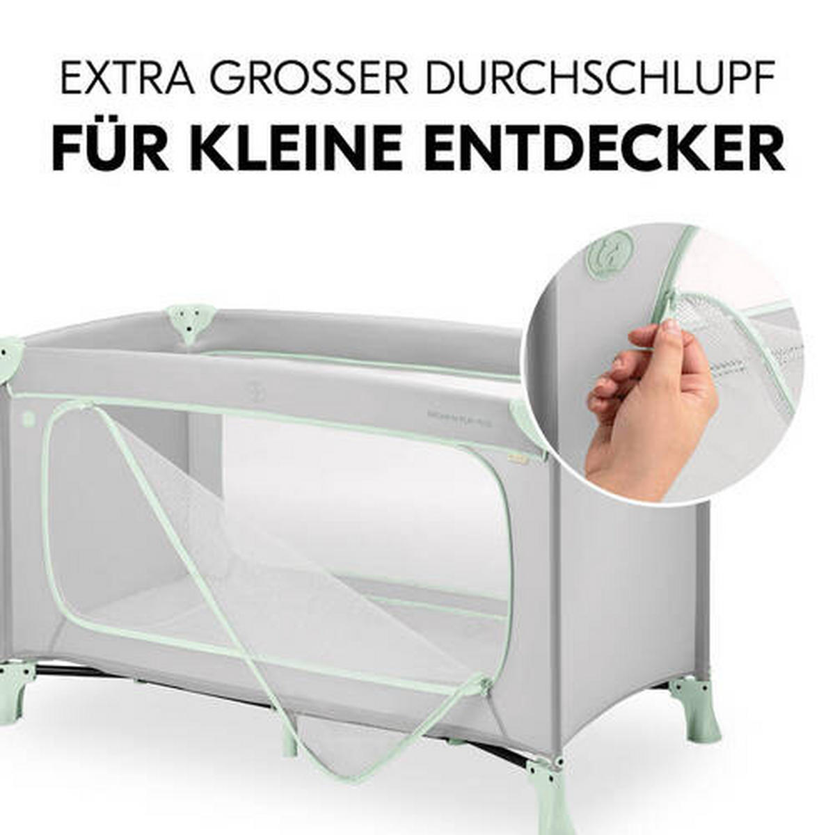 REISEBETT Dream N Play Plus Greige, Mintgrün  - Greige/Mintgrün, Basics, Kunststoff/Textil (65/76/125cm) - Hauck