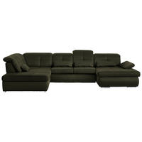 WOHNLANDSCHAFT  in Mikrofaser Olivgrün  - Chromfarben/Olivgrün, Design, Holzwerkstoff/Textil (260/371/195cm) - Beldomo Style