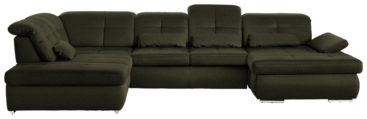 WOHNLANDSCHAFT  in Mikrofaser Olivgrün  - Chromfarben/Olivgrün, Design, Holzwerkstoff/Textil (260/371/195cm) - Beldomo Style