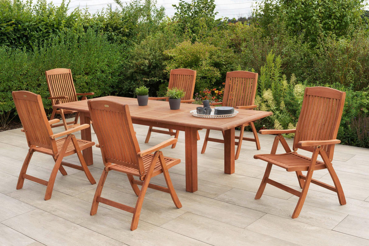 GARTENTISCHGRUPPE Eukalyptusholz Hartholz  - Eukalyptusholzfarben, KONVENTIONELL, Holz - Gardenson