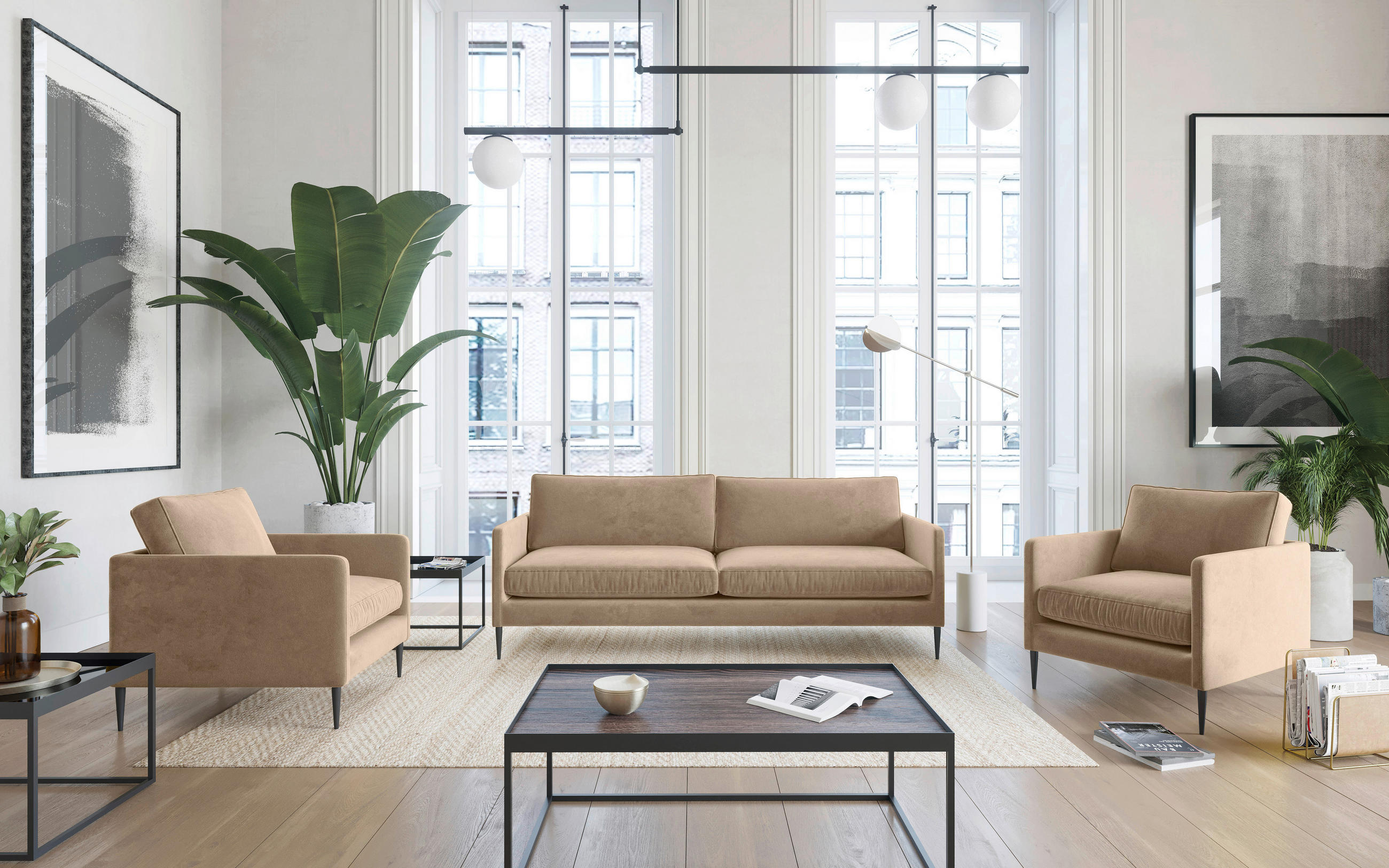 SOFFGRUPP i flatväv ljusbrun - stålfärgad/ljusbrun, Design, metall/textil (210/80/58cm) - Livetastic