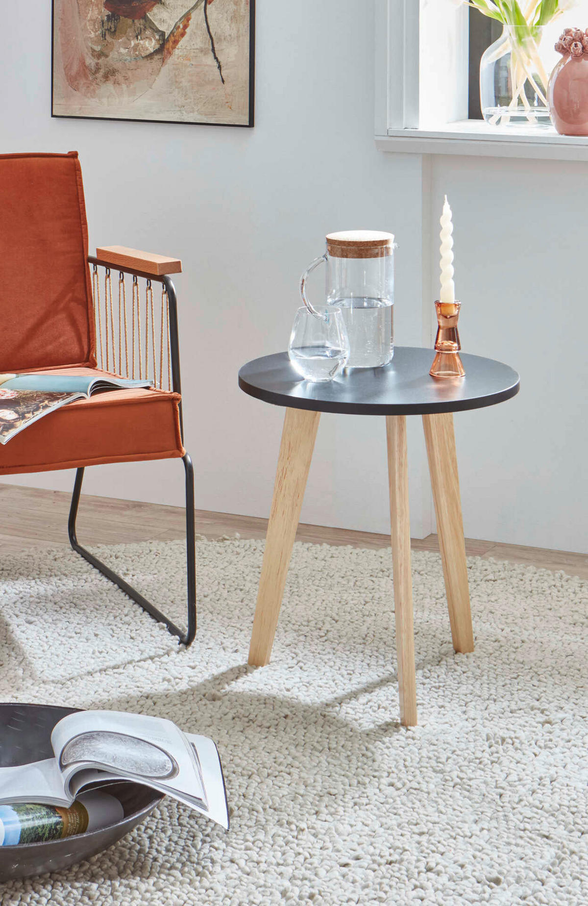 COUCHTISCH rund Schwarz  - Eichefarben/Schwarz, Design, Holz/Holzwerkstoff (50/45,8/50cm) - MID.YOU