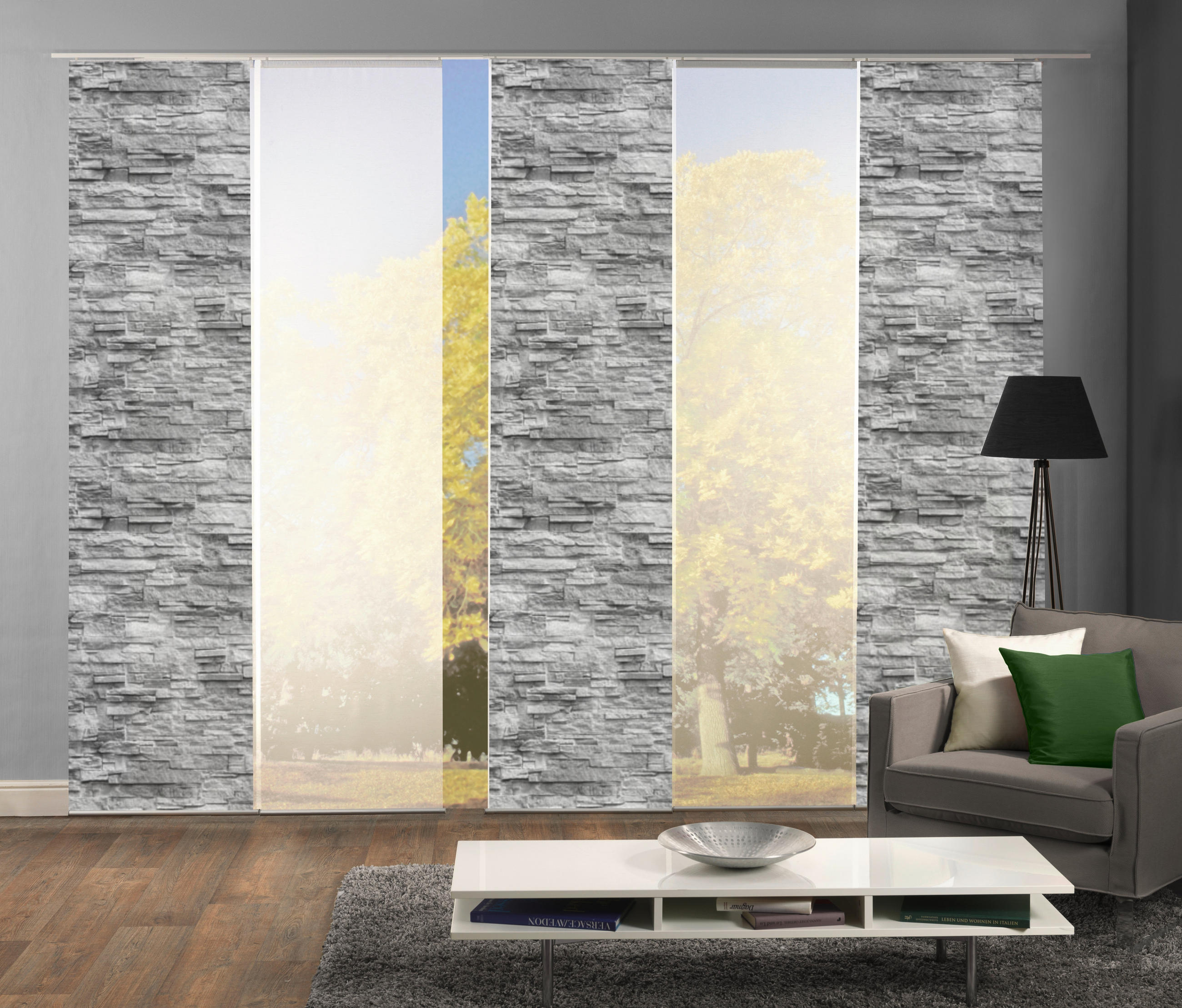 FLÄCHENVORHANG  5 Stück  halbtransparent   60/245 cm  - Anthrazit, Design, Textil (60/245cm)