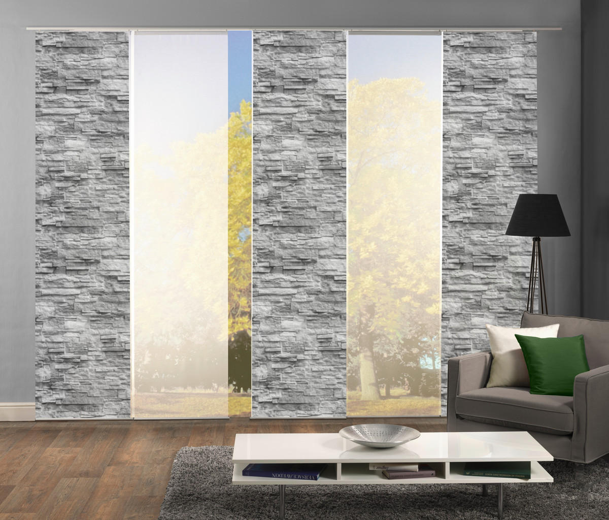 FLÄCHENVORHANG 5ER SET in Anthrazit halbtransparent  - Anthrazit, Design, Textil (60/245cm) - Schmidt W. Gmbh