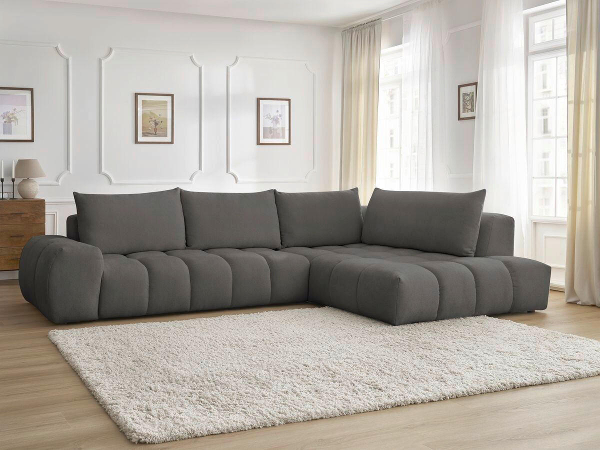 ECKSOFA Ottomane rechts  EVEREST Dunkelgrau Struktur  - Dunkelgrau/Schwarz, MODERN, Kunststoff/Textil (352/210cm) - Livetastic