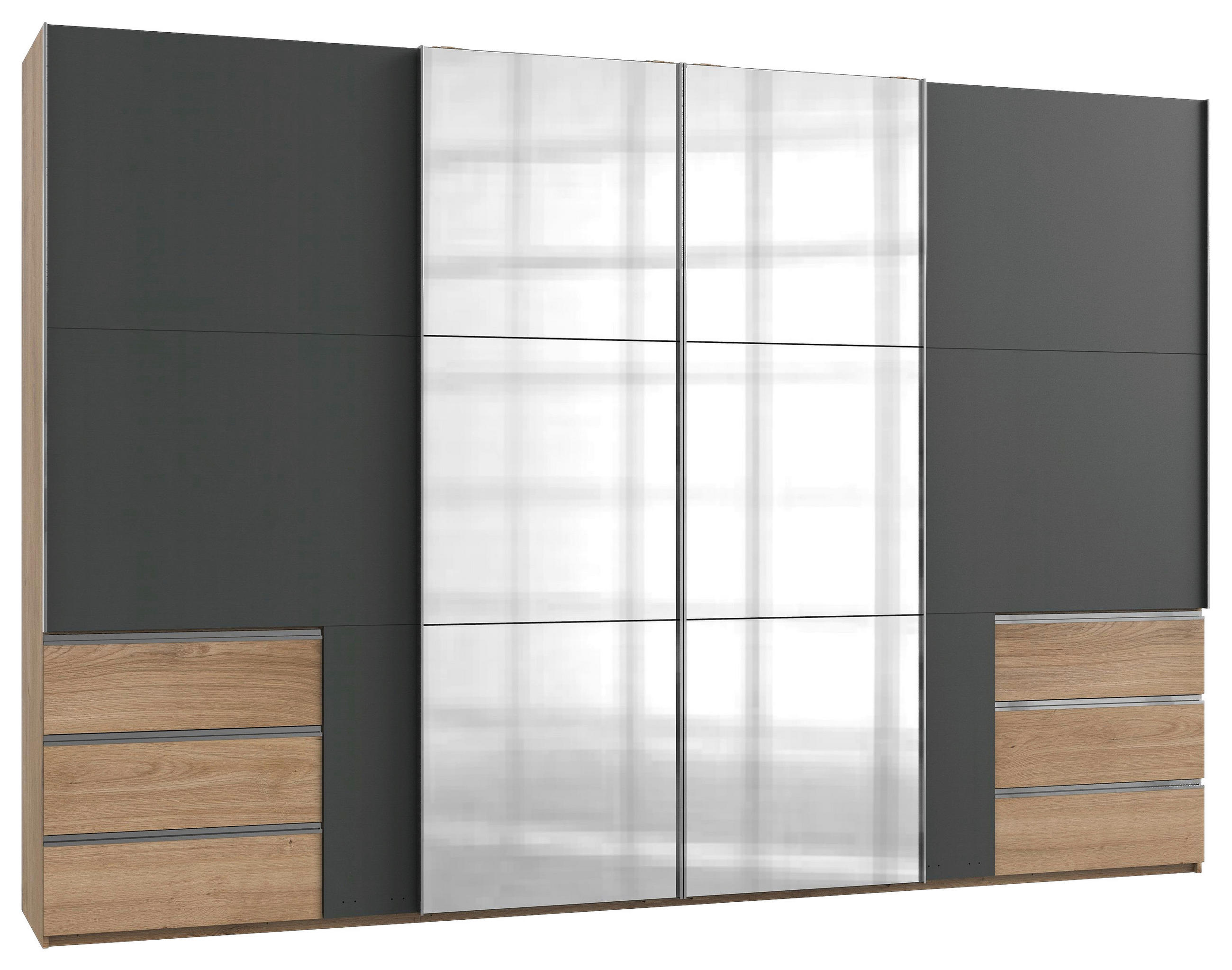 SCHWEBETÜRENSCHRANK in Graphitfarben, Eichefarben  - Chromfarben/Eichefarben, Modern, Holzwerkstoff (350/236/65cm) - MID.YOU