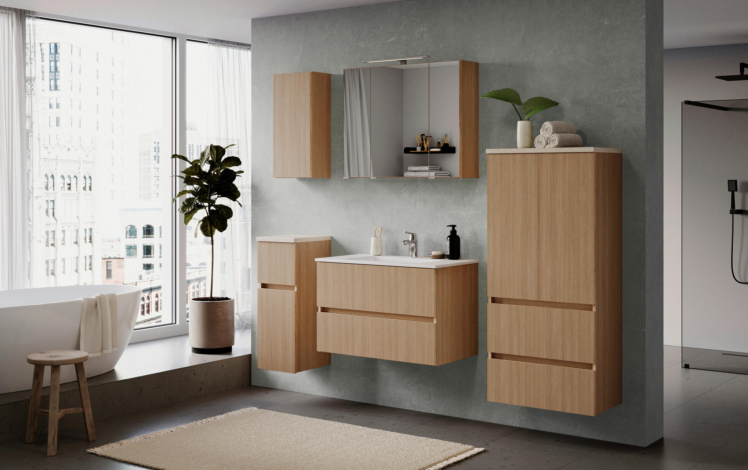 WASCHTISCHKOMBI 80 cm  - Eichefarben/Weiß, KONVENTIONELL, Keramik/Holzwerkstoff (80cm) - Xora