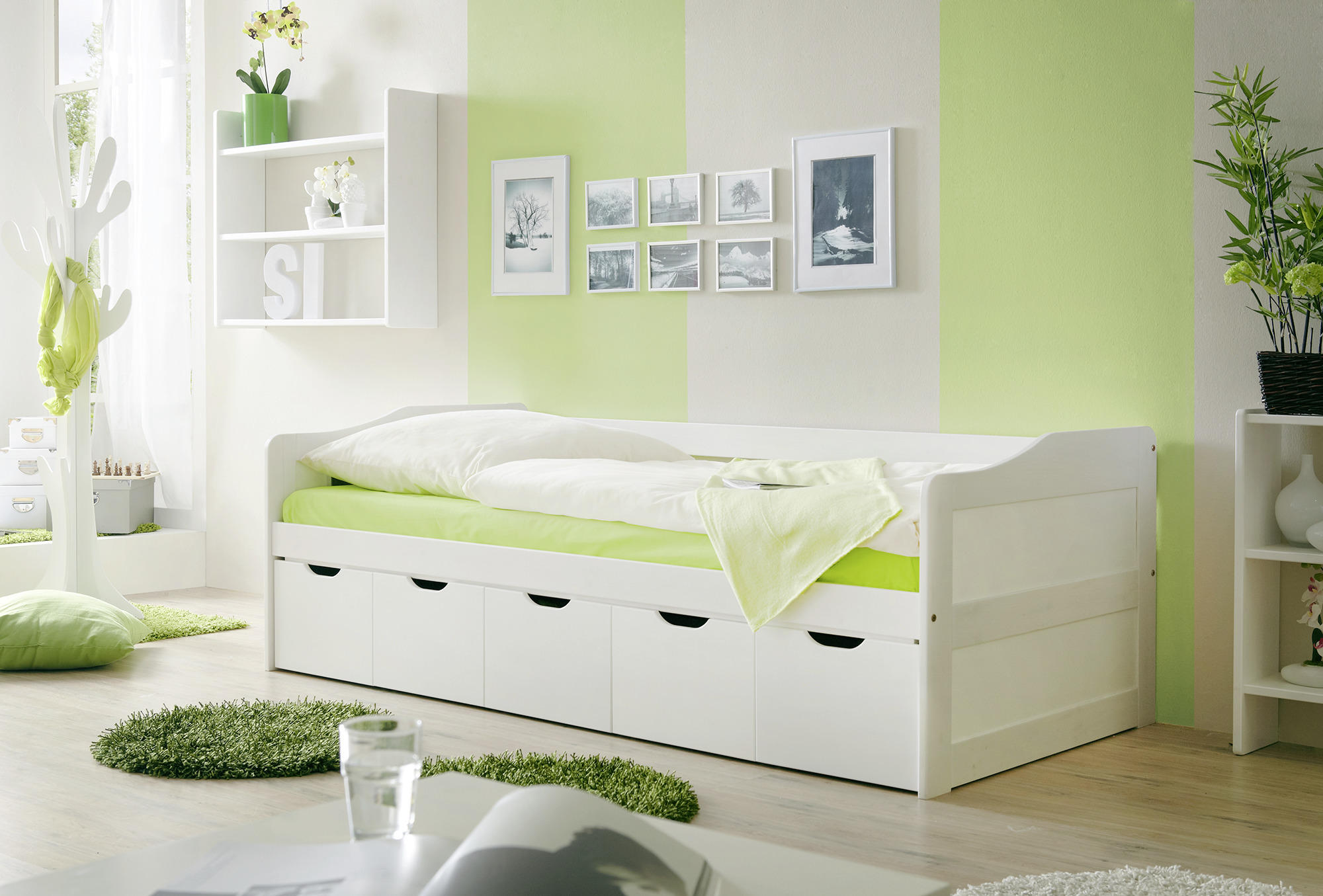 STAURAUMBETT 90/200 cm  in Weiß  - Weiß, MODERN, Holz (90/200cm) - MID.YOU