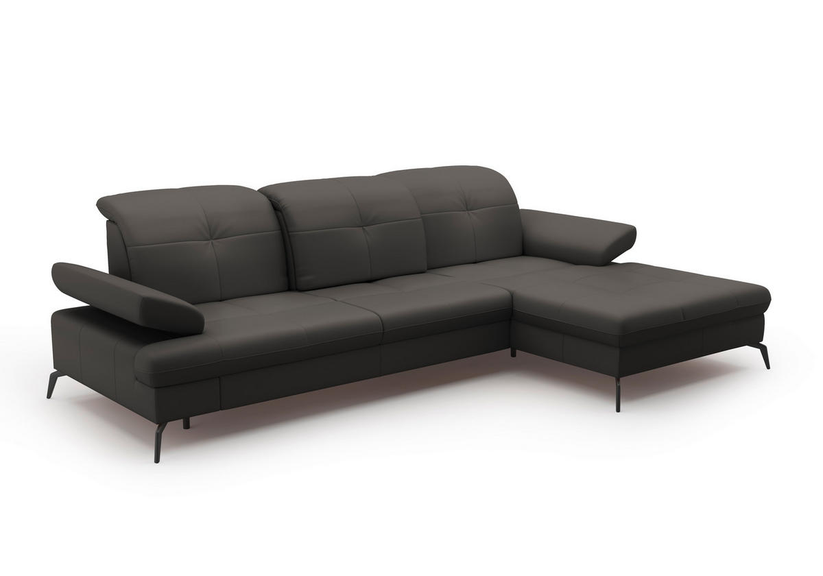ECKSOFA in Echtleder Anthrazit  - Anthrazit/Schwarz, Konventionell, Leder/Metall (279/185cm) - Sit & More
