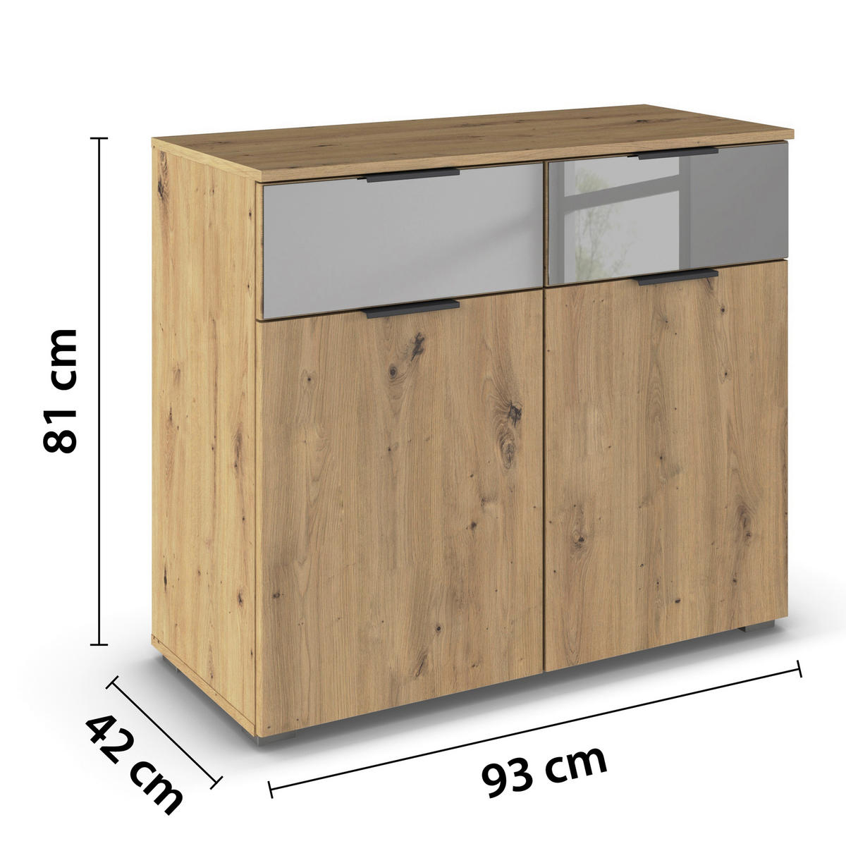 KOMMODE  in 80/81/42 cm  - Eiche Artisan, MODERN, Glas/Holzwerkstoff (80/81/42cm) - Rauch Möbel