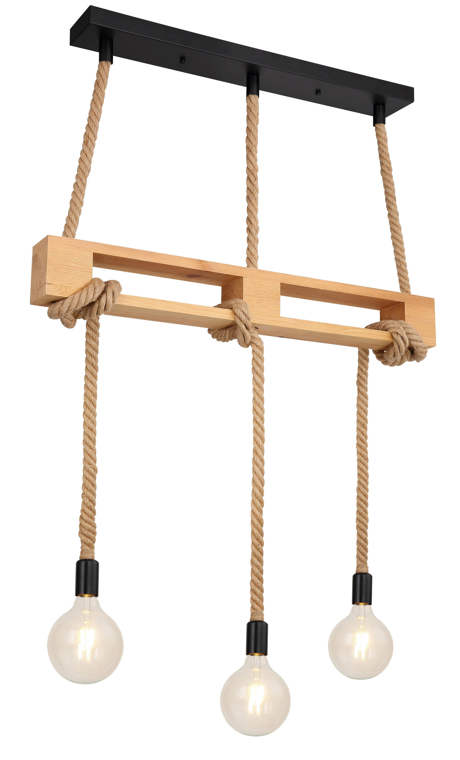 HÄNGELEUCHTE 83/10/120 cm    - Schwarz/Braun, Natur, Naturmaterialien/Holz (83/10/120cm) - Globo