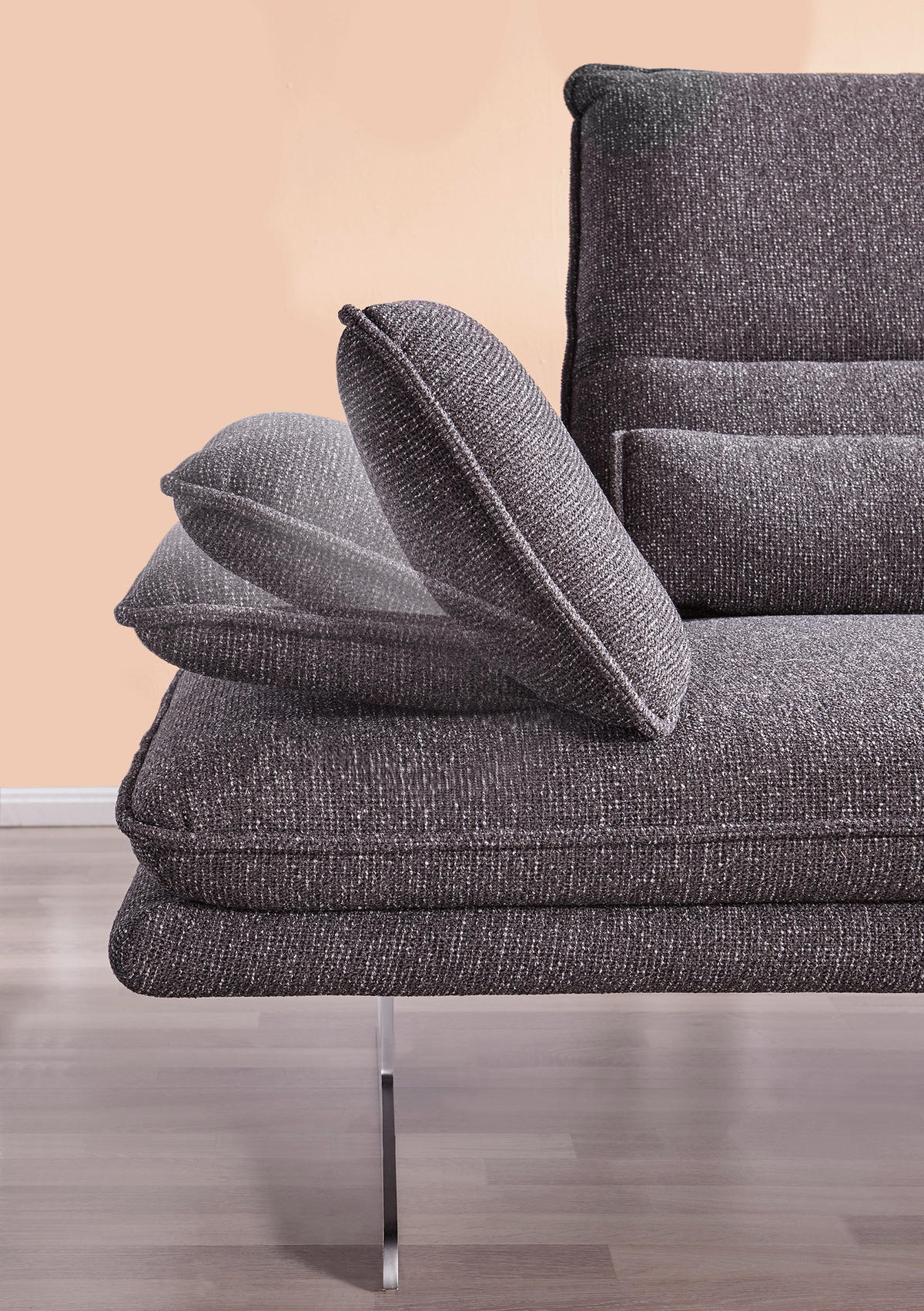 ECKSOFA in Webstoff Anthrazit  - Chromfarben/Anthrazit, Design, Textil/Metall (291/164cm) - Chilliano