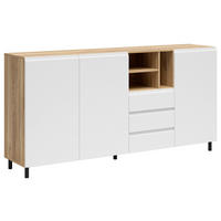SIDEBOARD Weiß, Eichefarben  180/90/39,9 cm  - Eichefarben/Schwarz, MODERN, Holzwerkstoff/Metall (180/90/39,9cm) - Carryhome