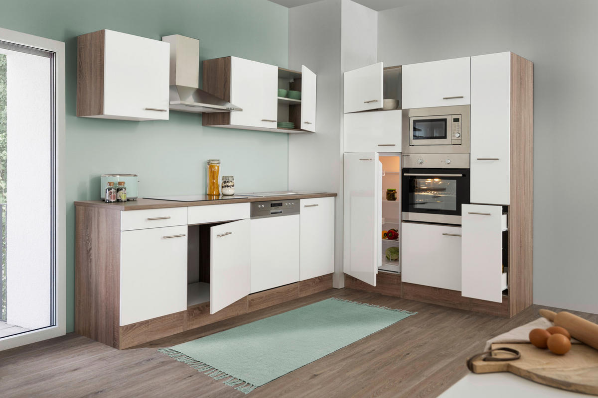 KÜCHENLEERBLOCK 370 cm   in Weiss  - Weiss/Edelstahlfarben, Basics, Holzwerkstoff/Metall (370cm) - Respekta