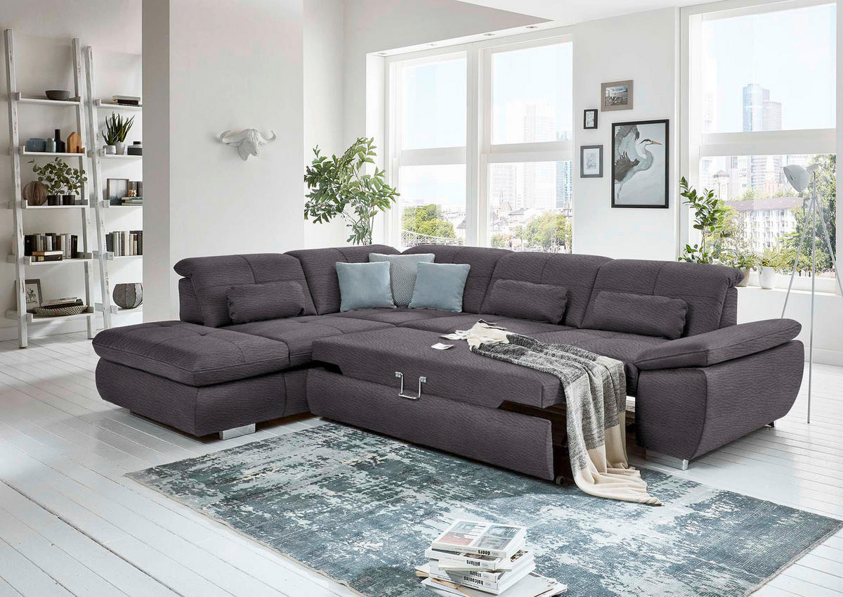ECKSOFA in Mikrofaser Grau  260/320 cm  - Silberfarben/Grau, Design, Textil/Metall (260/320cm) - Beldomo Speed