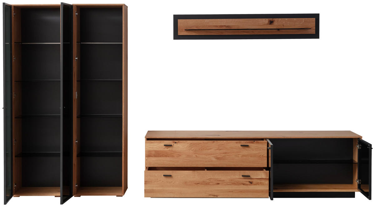 WOHNWAND  in Anthrazit, Eichefarben 333/190/50 cm  - Eichefarben/Anthrazit, Natur, Glas/Holz (333/190/50cm) - Linea Natura