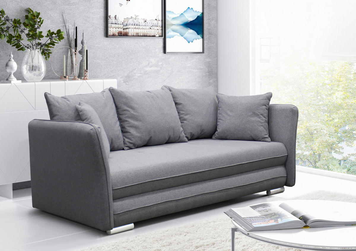 SCHLAFSOFA  mit Webstoff Grau  - Silberfarben/Grau, Design, Kunststoff/Textil (235/83/106cm) - MID.YOU