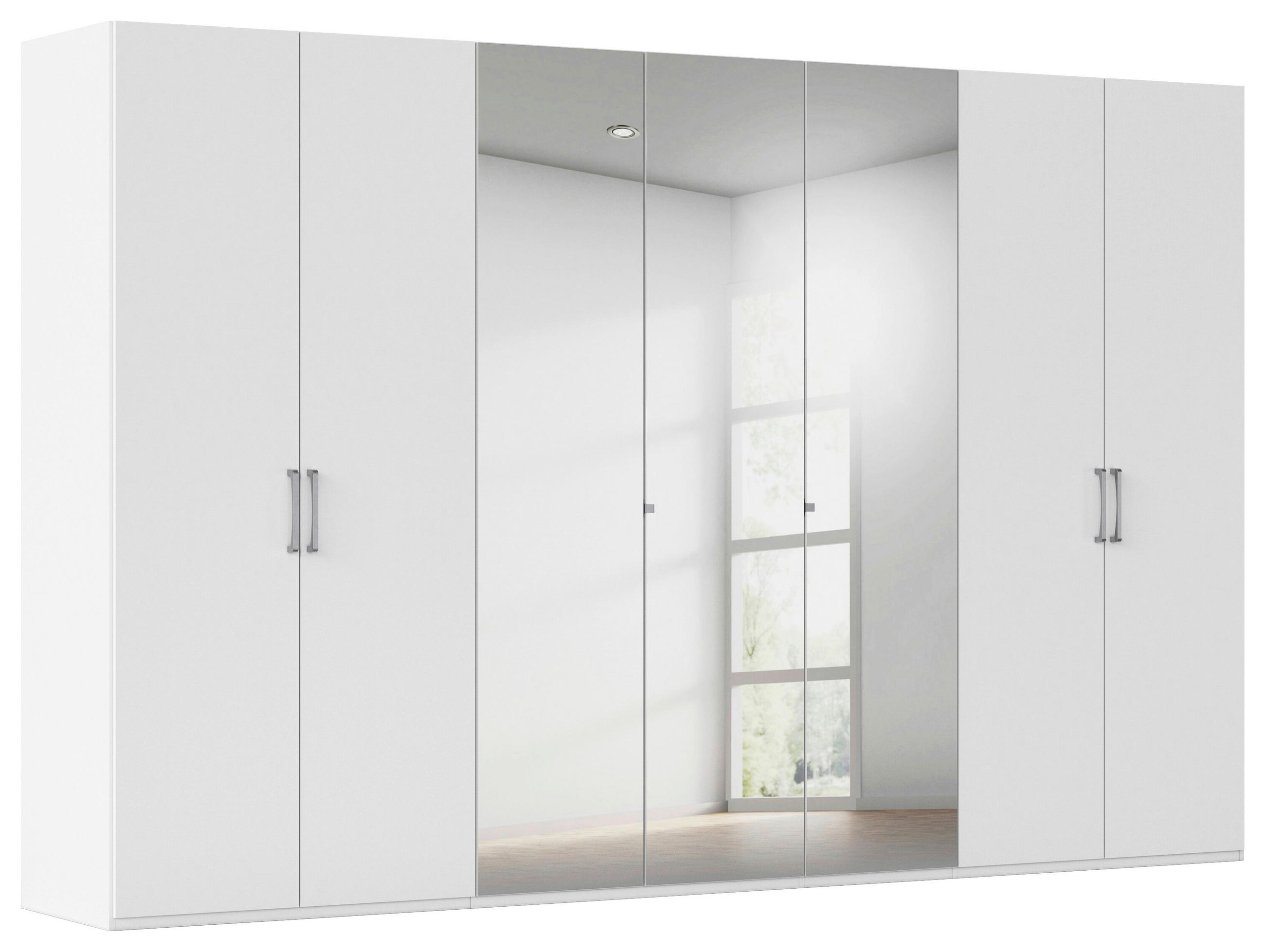 DREHTÜRENSCHRANK 350/223/61 cm,  in Weiß, 7-türig  - Chromfarben/Edelstahlfarben, Basics, Glas/Holzwerkstoff (350/223/61cm) - Novel