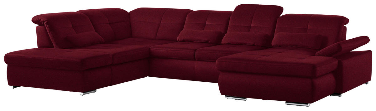 WOHNLANDSCHAFT  in Mikrofaser Weinrot  - Chromfarben/Weinrot, Design, Holzwerkstoff/Textil (260/371/195cm) - Beldomo Style