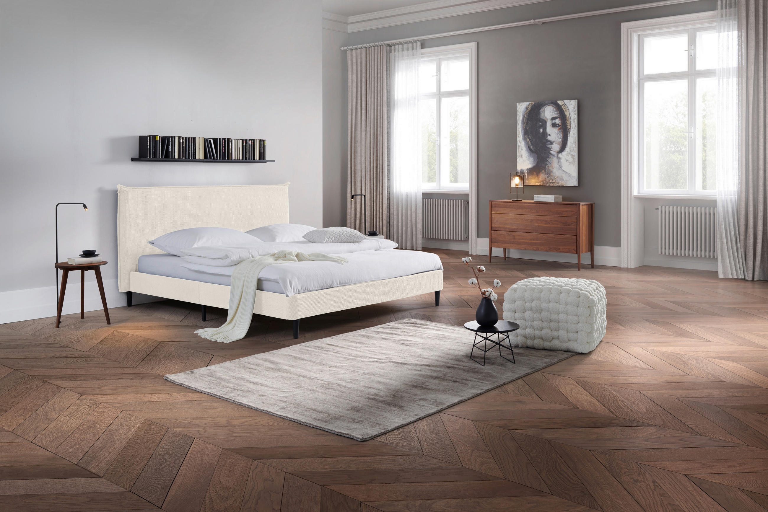 POLSTERBETT Lattenrost 180/200 cm  in Creme  - Creme/Schwarz, MODERN, Holz/Kunststoff (180/200cm) - Livetastic
