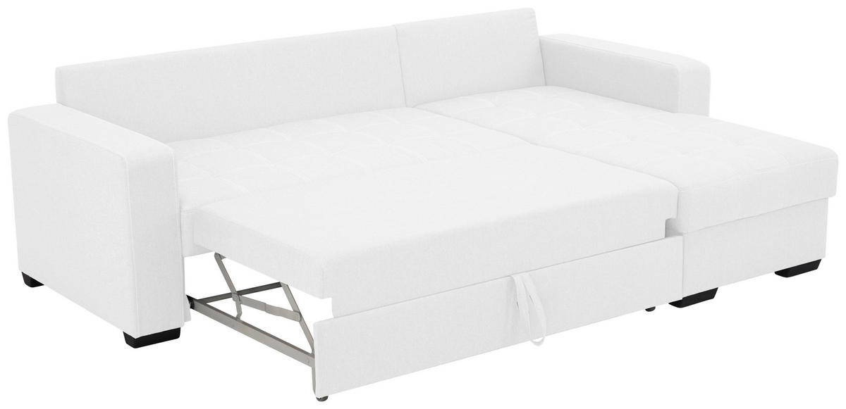 ECKSCHLAFSOFA in Mikrofaser Weiss  - Weiss/Schwarz, Design, Kunststoff/Textil (240/160cm) - Livetastic