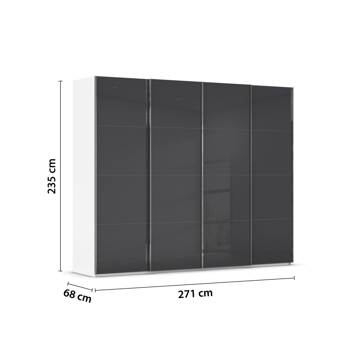 SCHWEBETÜRENSCHRANK 271/235/68 cm 4-türig Schwarz, Weiß  - Chromfarben/Schwarz, Design, Glas/Holzwerkstoff (271/235/68cm) - Novel