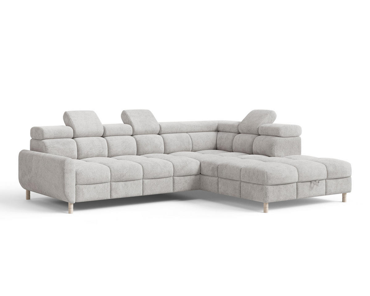 ECKSOFA BUN in Bouclé Hellgrau  - Elfenbein/Hellgrau, Design, Holz/Textil (276/209cm) - MID.YOU