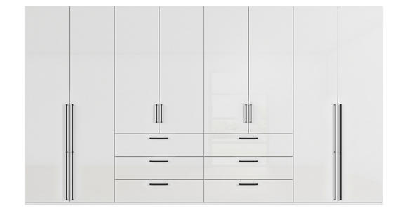 DREHTÜRENSCHRANK 400/223/61 cm,  in Weiß, Weiß Hochglanz, 8-türig  - Weiß Hochglanz/Schwarz, Basics, Holzwerkstoff/Metall (400/223/61cm) - Novel
