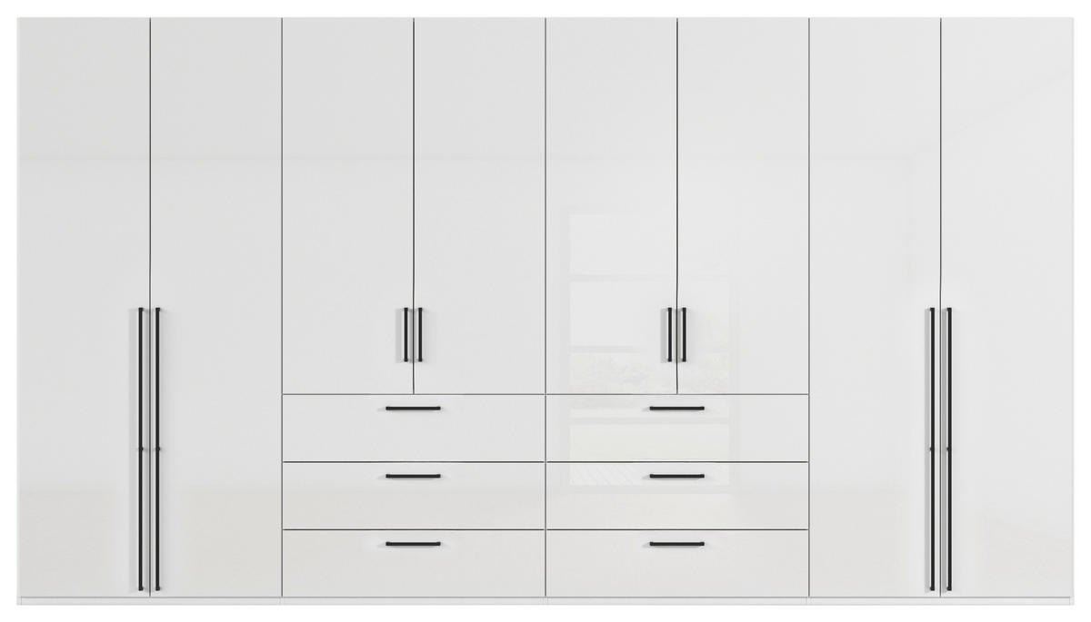 DREHTÜRENSCHRANK 400/223/61 cm,  in Weiß, Weiß Hochglanz, 8-türig  - Weiß Hochglanz/Schwarz, Basics, Holzwerkstoff/Metall (400/223/61cm) - Novel