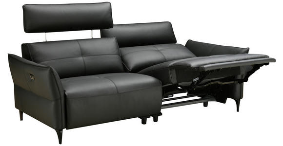 2-SITZER-SOFA  in Echtleder Schwarz   - Schwarz, Design, Leder/Metall (191/98/101cm) - Novel