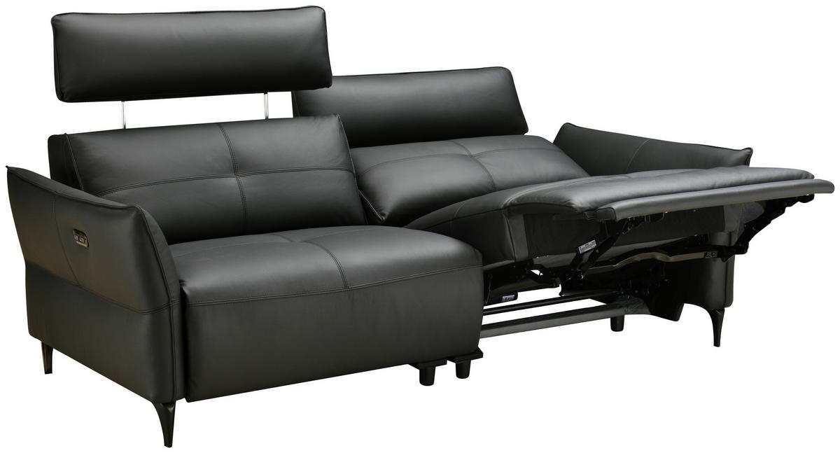 2-SITZER-SOFA Schwarz Echtleder  - Schwarz, Design, Leder/Metall (191/98/101cm) - Novel