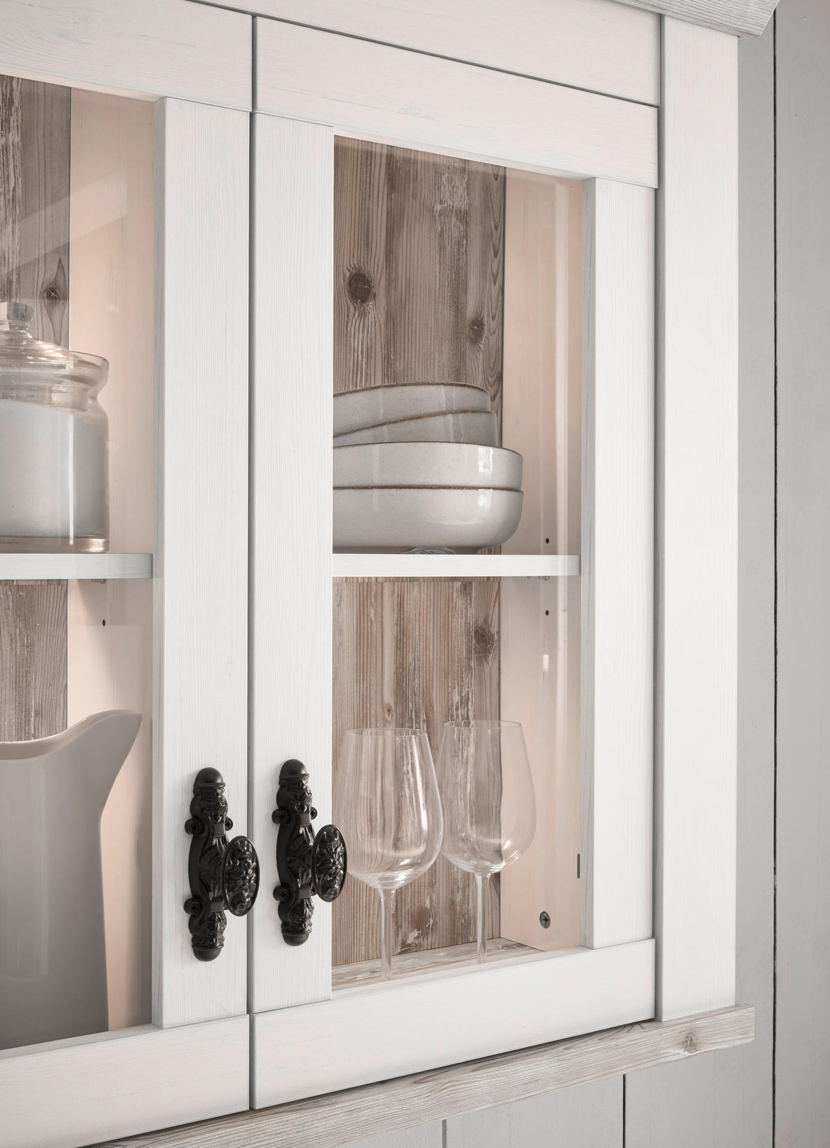 KÜCHENOBERSCHRANK 92/85/34 cm  in Weiß, Pinienfarben  - Schwarz/Weiß, Trend, Glas/Holzwerkstoff (92/85/34cm) - MID.YOU