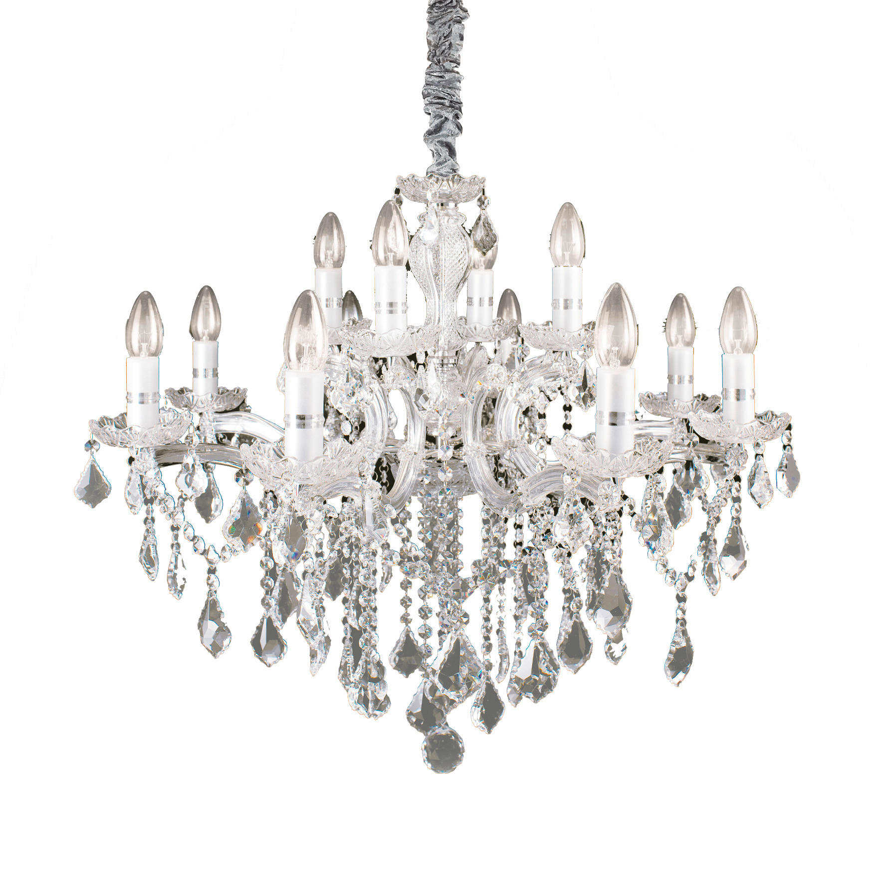 KRONLEUCHTER Florian Cromo 72/90-120 cm   - Chromfarben, KONVENTIONELL, Glas/Stein (72/90-120cm) - Ideal Lux