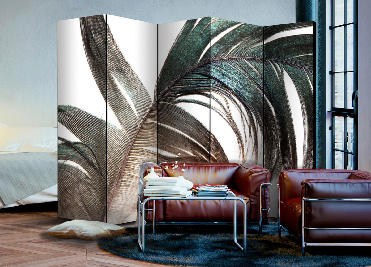 PARAVENT mit 5  Flügel - Ecru/Mintgrün, Basics, Holz/Textil (225/172/3cm) - artgeist