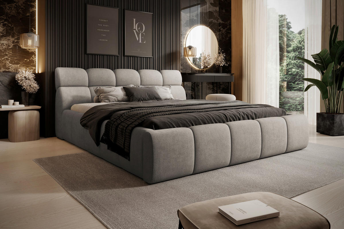 POLSTERBETT 180/200 cm  Hellbraun  - Hellbraun/Schwarz, Design, Kunststoff/Textil (180/200cm) - Esposa