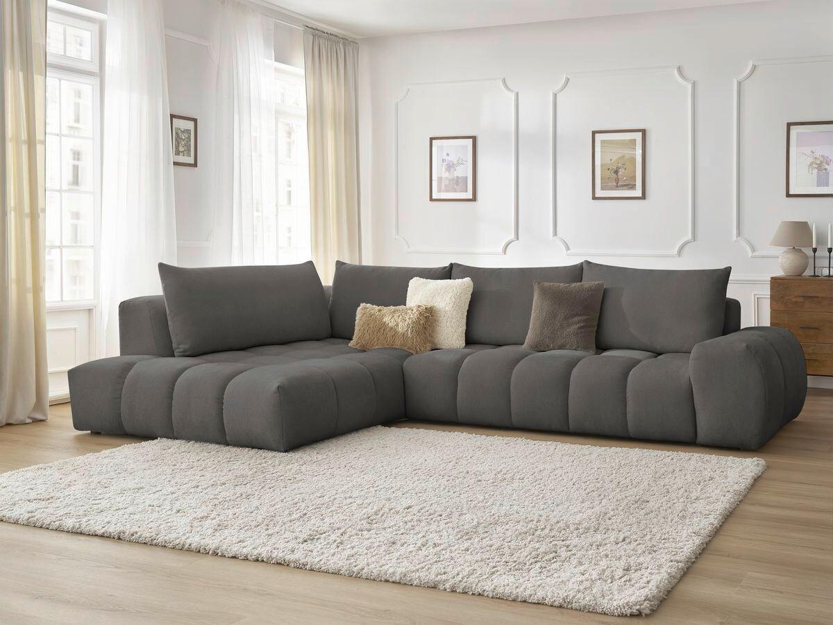 ECKSOFA Ottomane links  EVEREST Dunkelgrau Struktur  - Dunkelgrau/Schwarz, MODERN, Kunststoff/Textil (210/352cm)