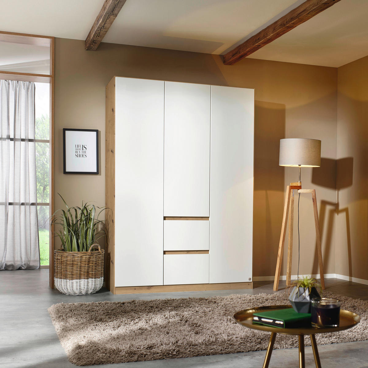 DREHTÜRENSCHRANK in Weiss, Eiche Artisan  - Weiss/Eiche Artisan, Basics, Holzwerkstoff (136/197/54cm) - Rauch Möbel