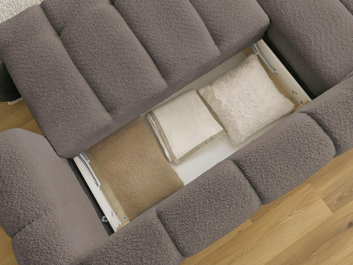ECKSCHLAFSOFA FUJI Bouclé Taupe  inkl.  - Taupe/Schwarz, MODERN, Kunststoff/Textil (160/292cm)