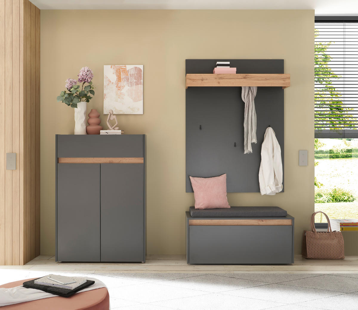 GARDEROBE 4-teilig  in 185/200/40 cm  - Anthrazit/Eiche Wotan, Design, Holzwerkstoff/Textil (185/200/40cm) - Modante