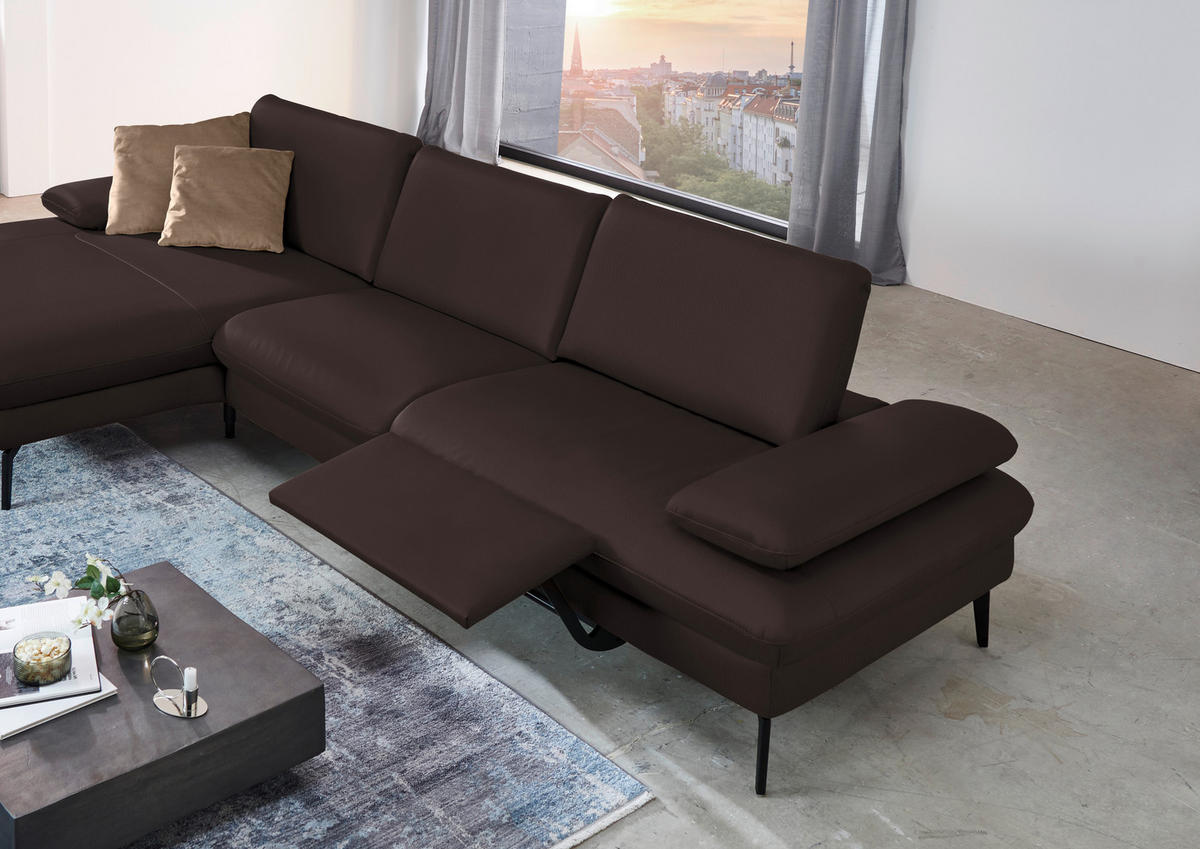 ECKSOFA in Echtleder Braun  - Schwarz/Braun, Design, Leder/Metall (157/325cm) - Dieter Knoll