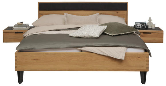 BETTANLAGE - Wildeiche/Schwarz, Design, Holz/Textil (180/200cm) - Valnatura