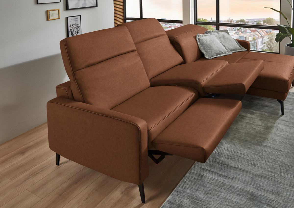 ECKSOFA  Echtleder Cognac  - Cognac/Schwarz, Design, Leder/Metall (323/179cm) - Dieter Knoll