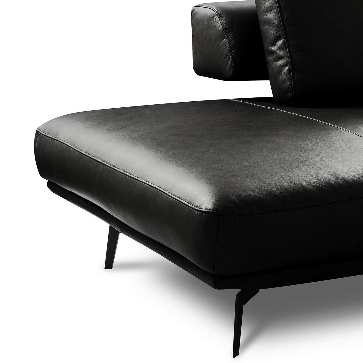 ECKSOFA Schwarz Echtleder  - Schwarz/Grau, Design, Leder/Metall (237/306cm) - Livetastic