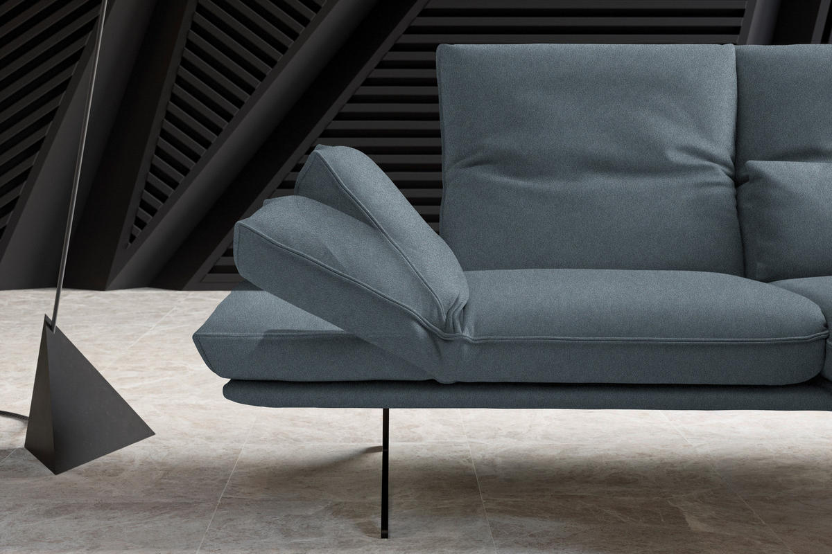 ECKSOFA in Echtleder Blau  - Blau/Schwarz, Design, Leder/Metall (210/130cm) - Dieter Knoll