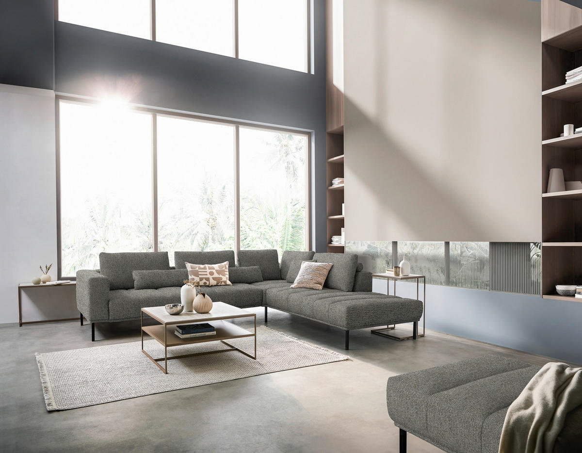 ECKSOFA  in Flachgewebe Graubraun  308/270 cm  - Graubraun/Schwarz, Design, Textil/Metall (308/270cm) - Pure Home Lifestyle