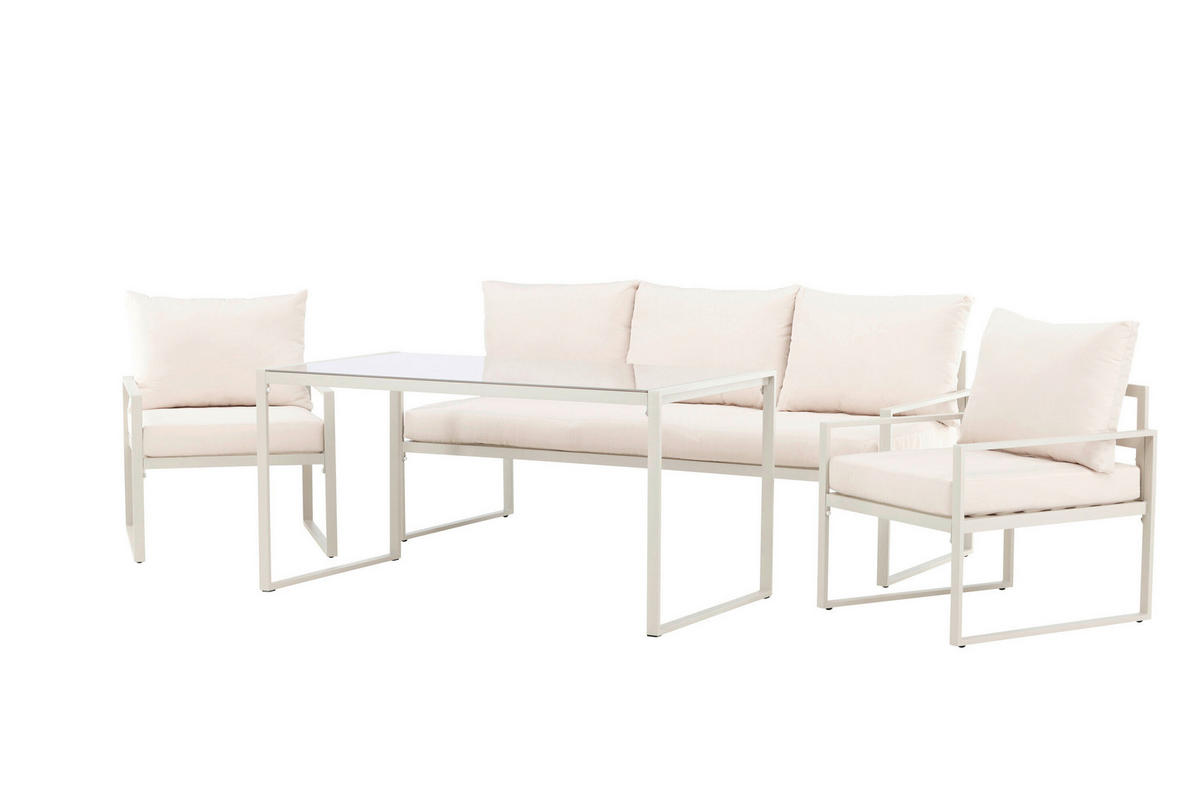 LOUNGEGRUPP stål  - beige, Modern, metall/glas (179/66/69cm) - Gardenson