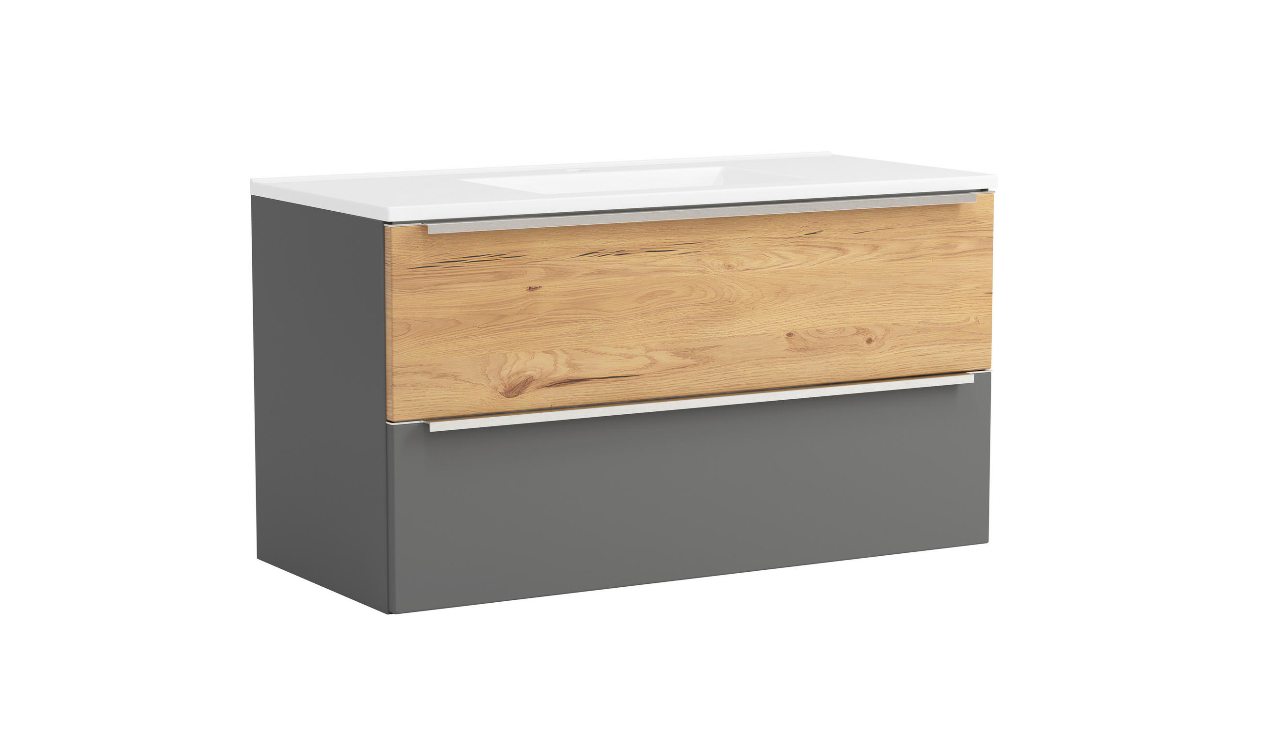 WASCHTISCHKOMBI  - Wildeiche/Edelstahlfarben, Trend, Holzwerkstoff/Stein (100/54/47cm) - Held