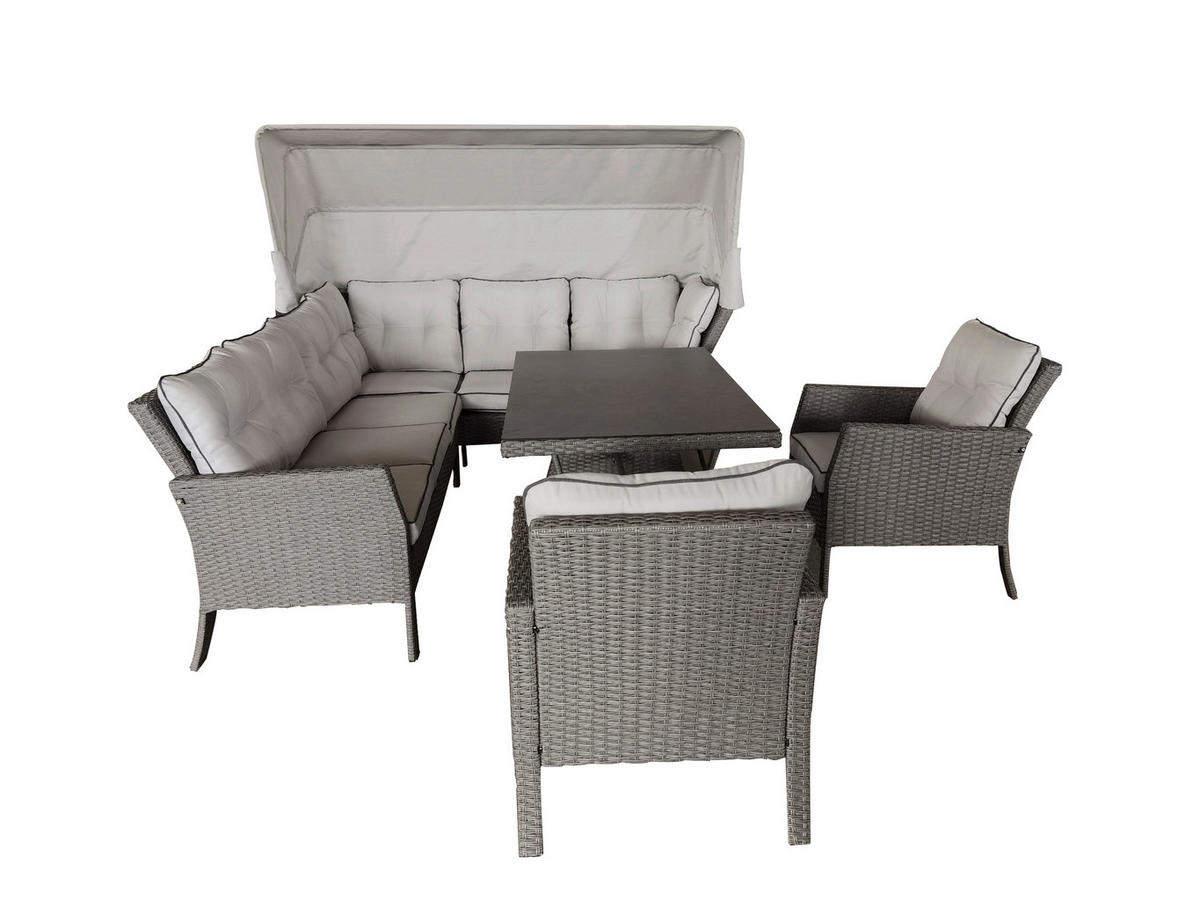 LOUNGEGARNITUR 24-teilig  - Hellgrau/Grau, Romantik / Landhaus, Glas/Kunststoff (252/209cm) - Amatio