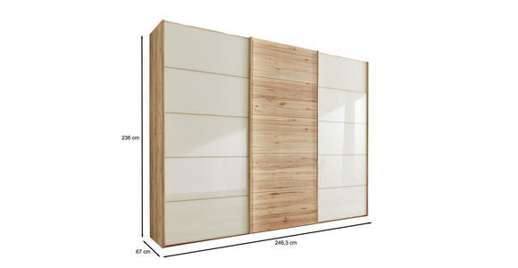 SCHWEBETÜRENSCHRANK  in Buchefarben, Champagner  - Champagner/Buchefarben, Natur, Glas/Holz (250/236/67cm) - Linea Natura