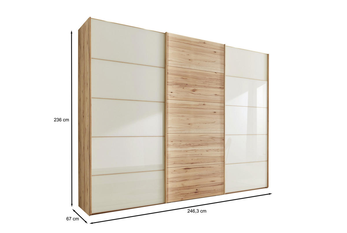 SCHWEBETÜRENSCHRANK 250/236/67 cm 3-türig Buchefarben, Champagner  - Champagner/Buchefarben, Natur, Glas/Holz (250/236/67cm) - Linea Natura